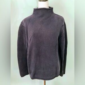 J Crew 100% Cotton Womens Sweater Navy Blue Roll Neck Chunky Knit Size M